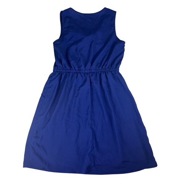 Be Bop Sleeveless A-Line Dress Women's L Blue Scoop Neck Sheer Lined Drawstring - Picture 6 of 6